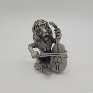 Vintage Hudson Pewter Lion Playing Cello Figurine Miniature 683 USA Made